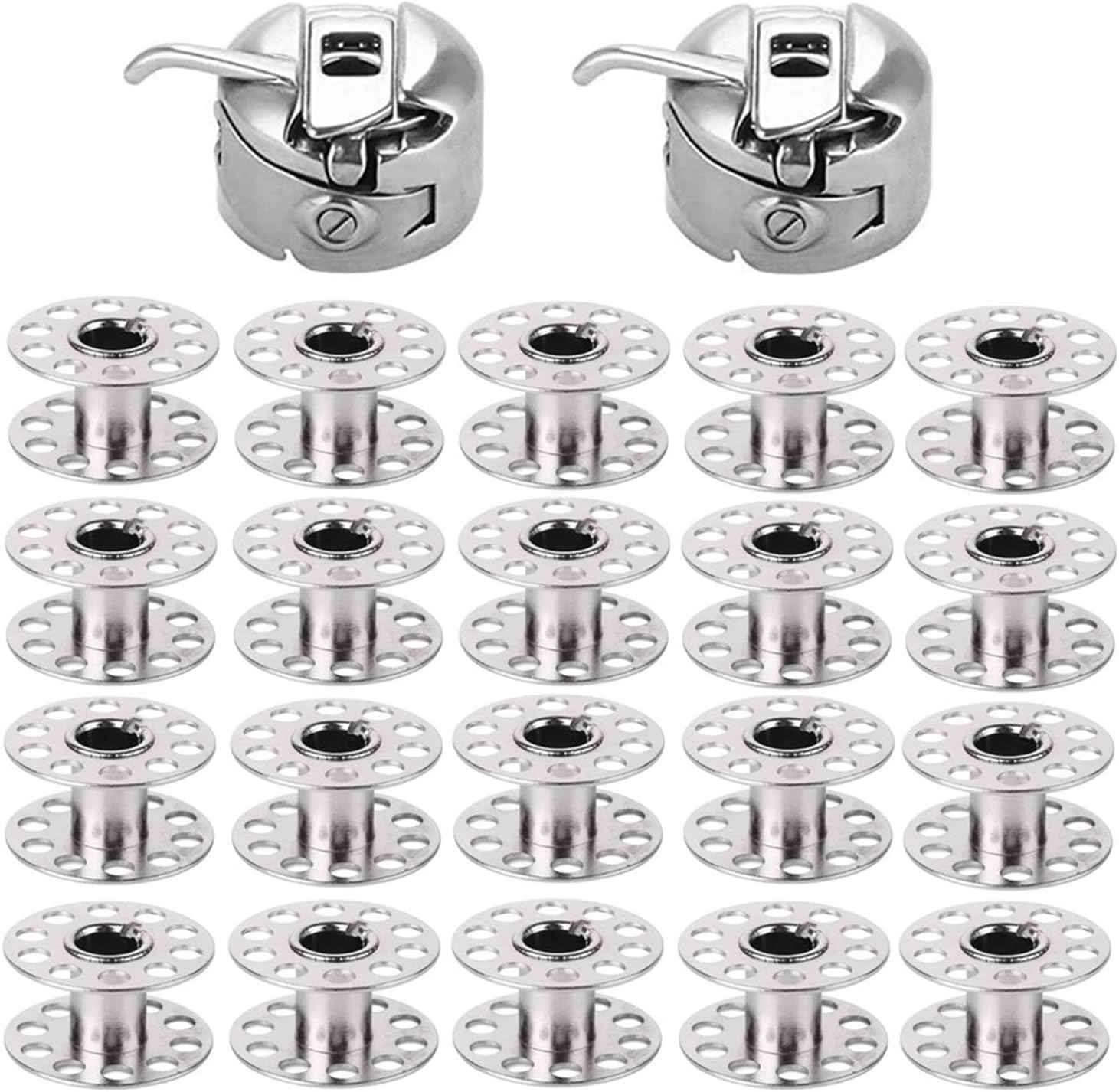 2 Pieces Bobbin Case with 20 Pieces Sewing Machine Metal Bobbins