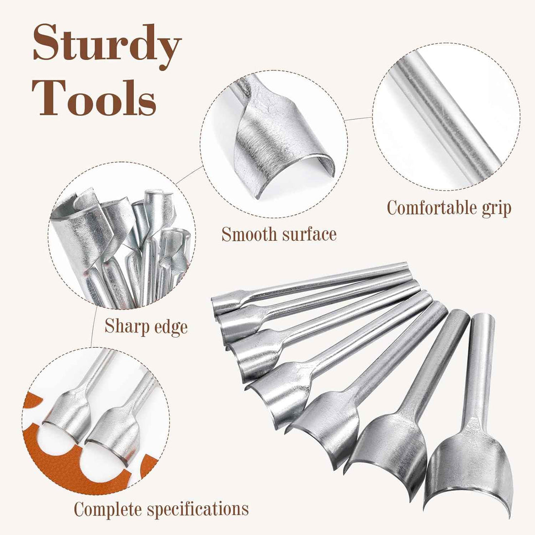 7pcs 1/2 Round Leather Edge Cutter Punch 10-40mm