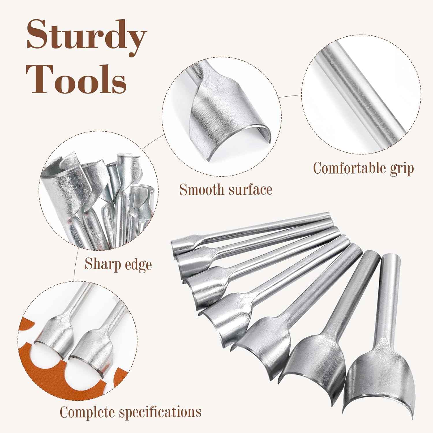 7pcs 1/2 Round Leather Edge Cutter Punch 10-40mm