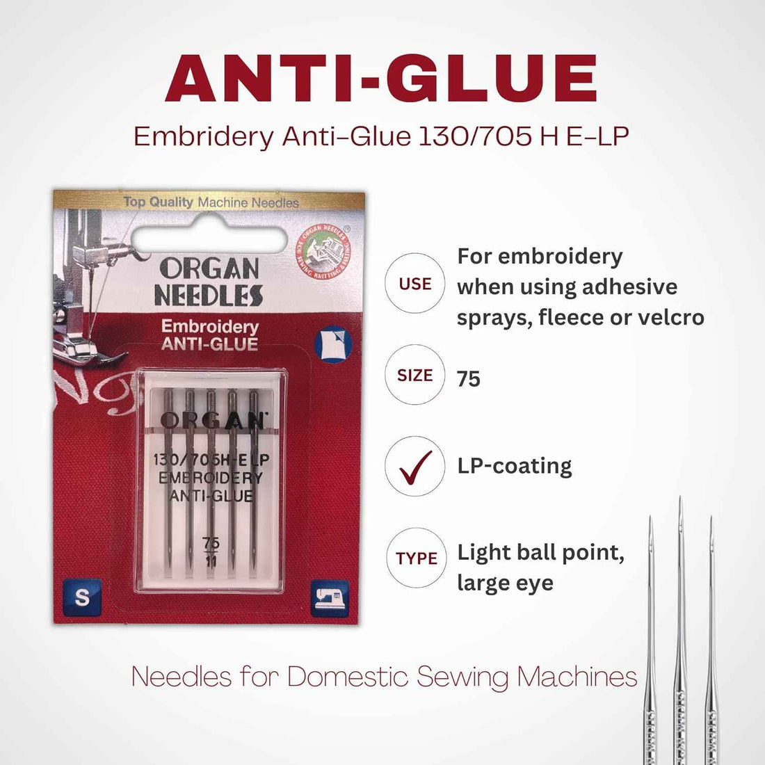 10PCS Organ Anti-Glue Sewing Machine Needles Non-Stick 75/11 Size