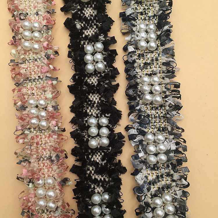 3cm Polyester Fringe Trim with Faux Pearl Accents – 10 Yards