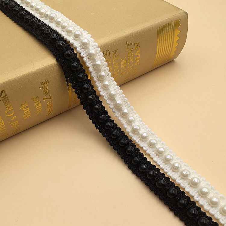 1.3cm White Black Pearl Acrylic Crochet Lace Trim – 10 Yards