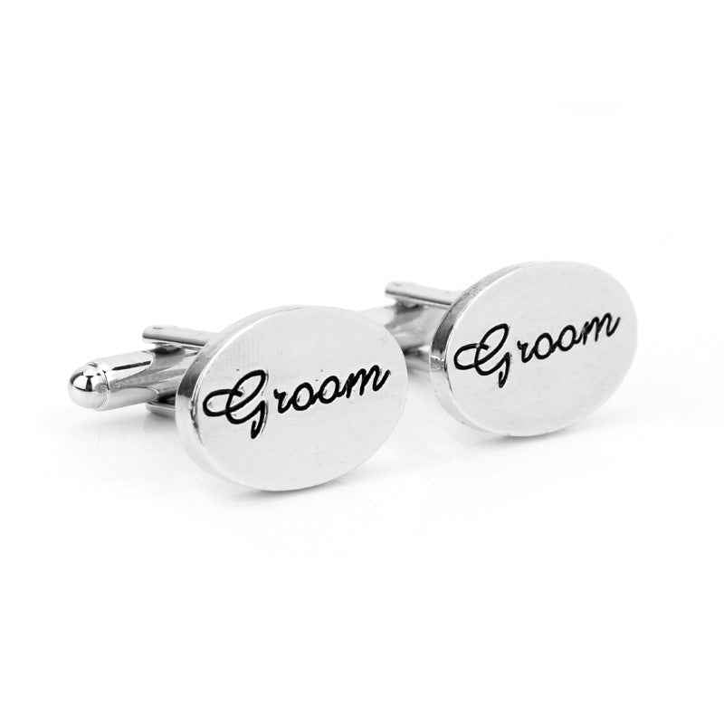 Silver 'Groom' Cufflinks for Wedding French Shirt Studs 2pcs - Lots of Buttons