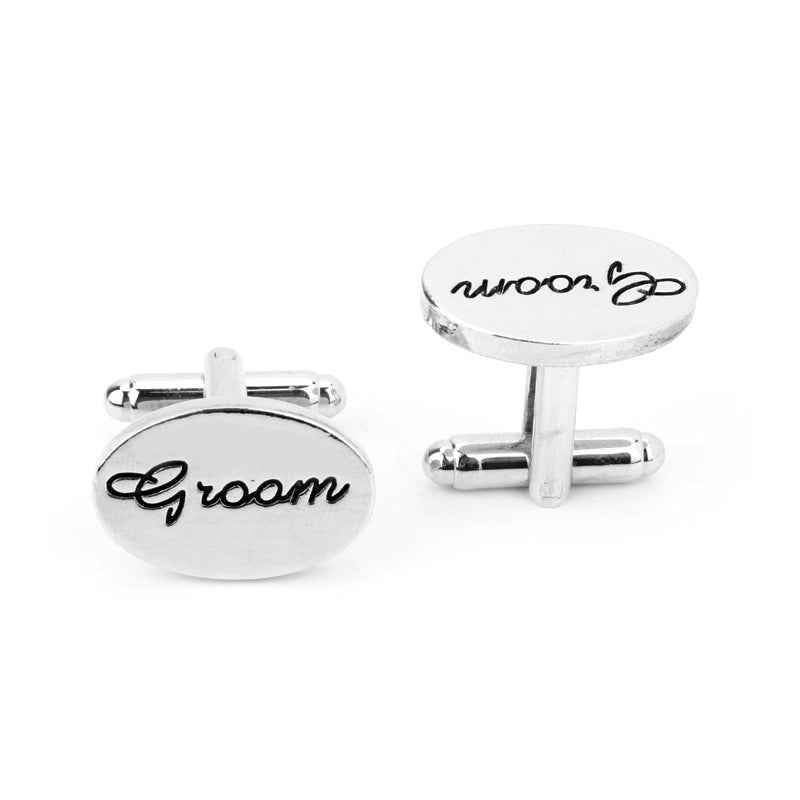 Silver 'Groom' Cufflinks for Wedding French Shirt Studs 2pcs - Lots of Buttons