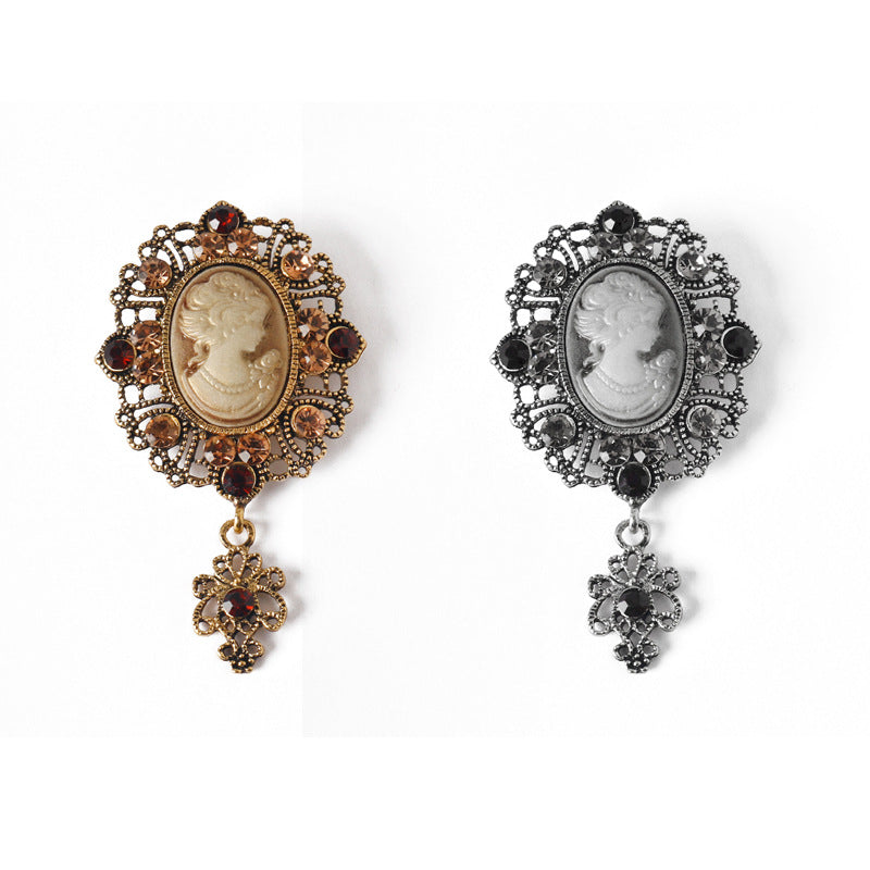 Broche de metal con relieve Vintage Queen con rhinestones 2 paquetes (Oro y Plata)