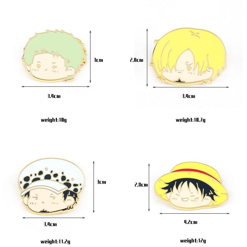 Conjunto de 4 Pines de Metal de One Piece Luffy, Zoro y Sanji