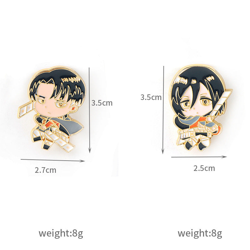 Conjunto de 2 pines de broche metálico de Mikasa Ackerman y Levi de Attack on Titan