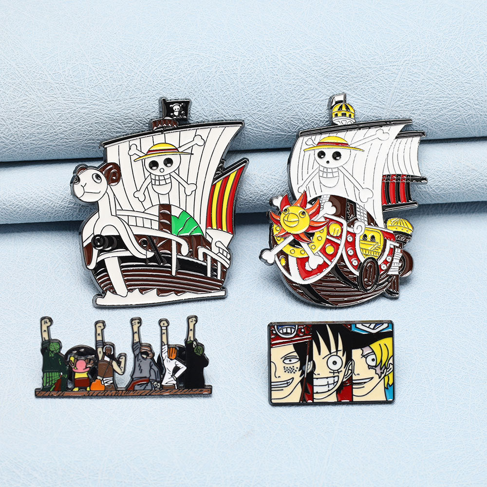 Pin de metal de One Piece Thousand Sunny, paquete de 5