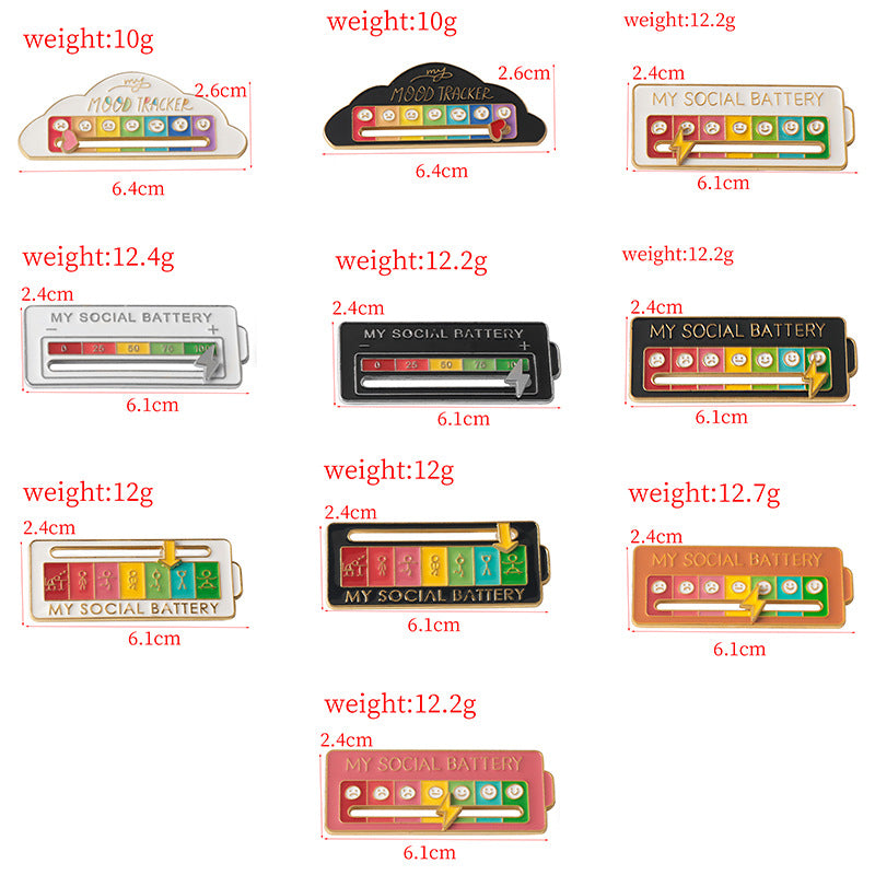 MEINE SOZIALE BATTERIE Stimmungsschieber-Anstecknadeln Interaktive Emotionsmanagement-Abzeichen
