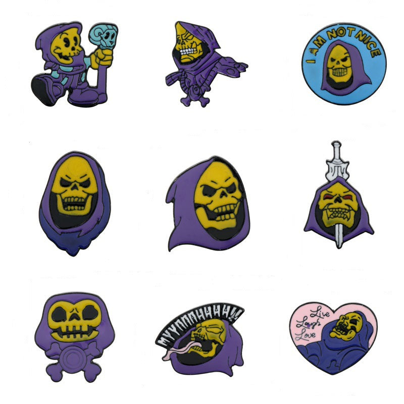 Halloween Lila Turban Schädel König Legierung Brosche 9er Pack