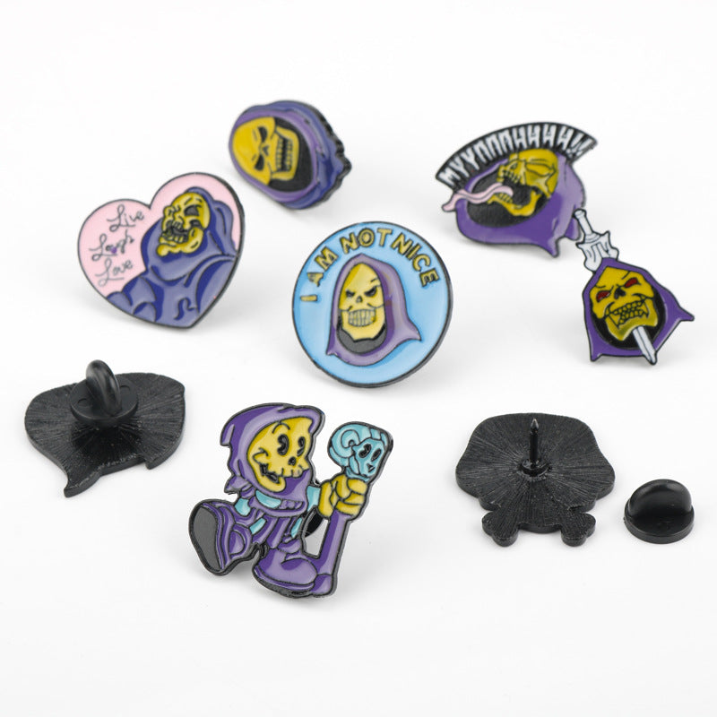 Halloween Lila Turban Schädel König Legierung Brosche 9er Pack