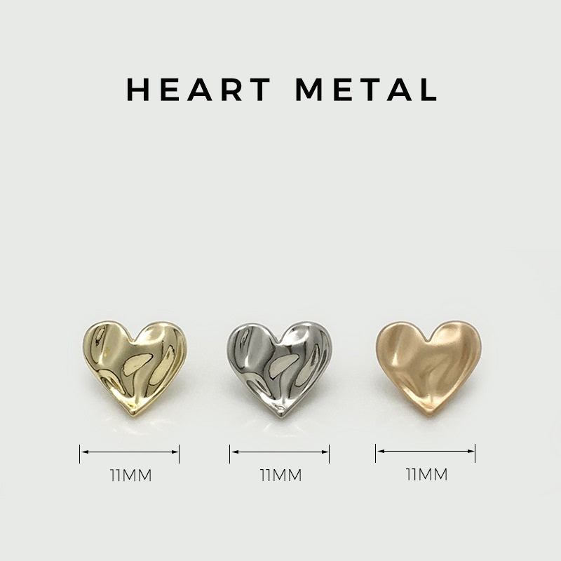 Concave-Convex Heart Metal Buttons with Loop for Casual Jackets 20pcs