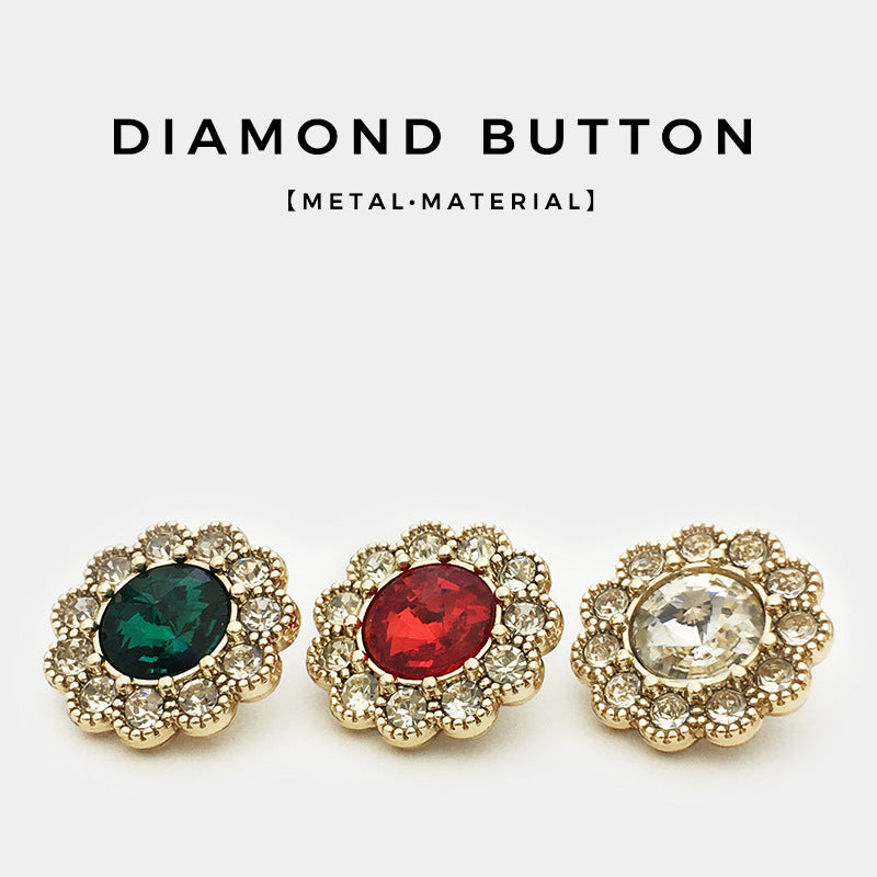 White Red Green Diamond-Embellished Floral Shank Buttons 12pcs