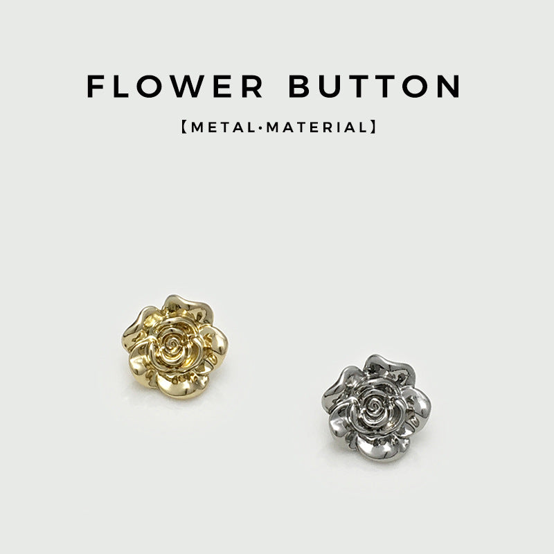 11/14mm Golden Silver 3D Rose Flower Shank Buttons 20pcs