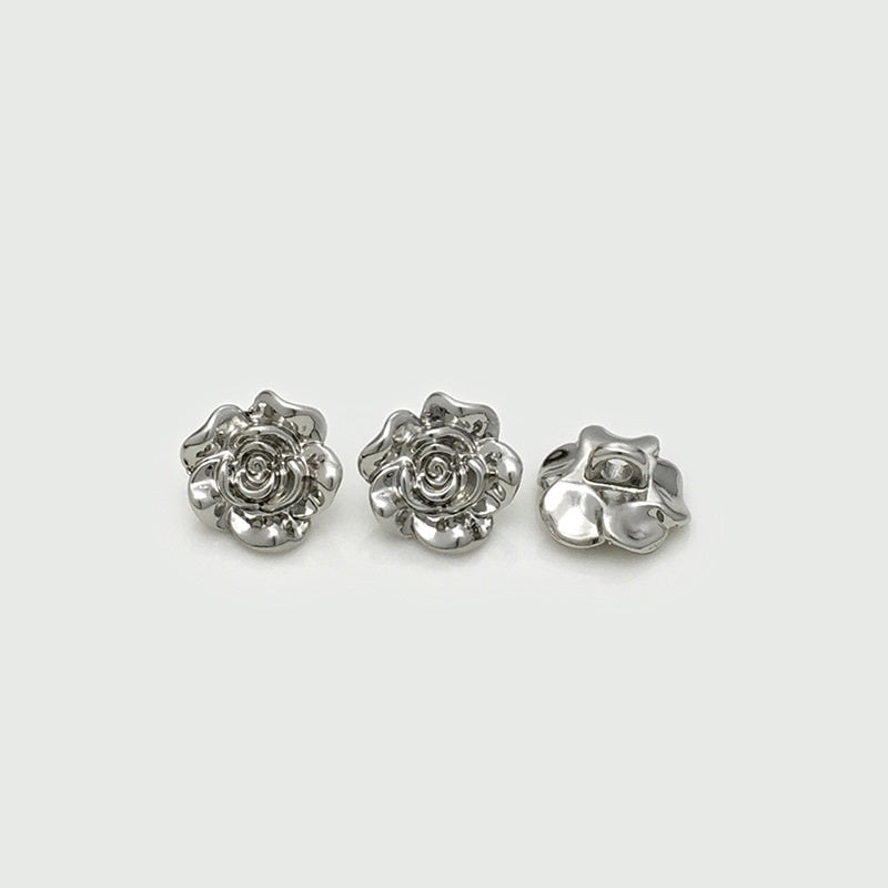 Botones de shank de flor de rosa 3D en plata dorada de 11/14 mm, 20 piezas