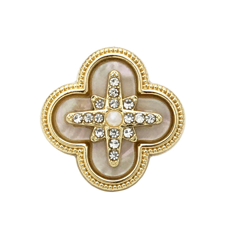 17.5mm/22.5mm Metal Clover Diamond-Embellished Buttons 10pcs