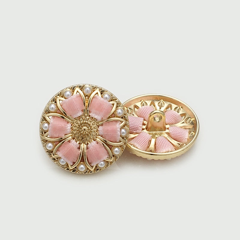 17.5/20/22.5mm Pink Floral Pearl Round Golden Metal Buttons 12pcs