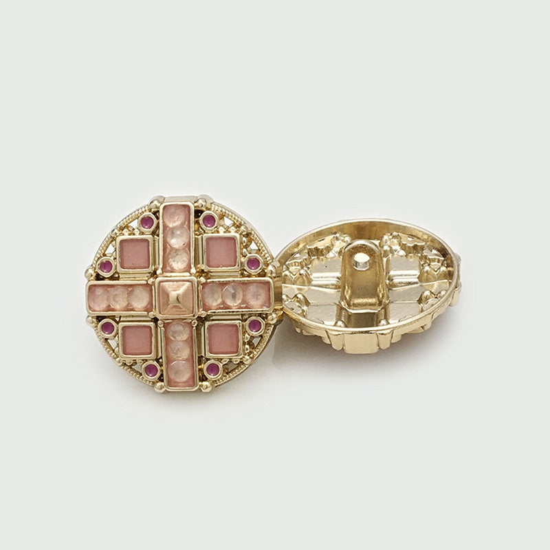 Botones redondos de metal rosa-dorado con strass en forma de cruz 10 piezas