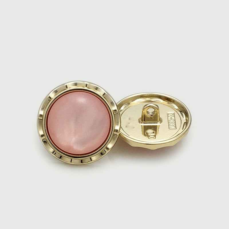 Round Golden Metal Shank Buttons with Pink Cat's Eye 20pcs - Lots of Buttons