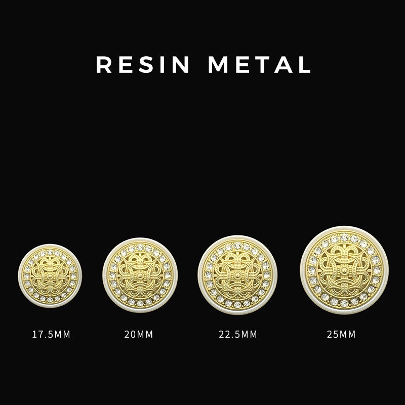 25mm Stunning Black Metal Resin Shank Buttons with Diamonds 12pcs