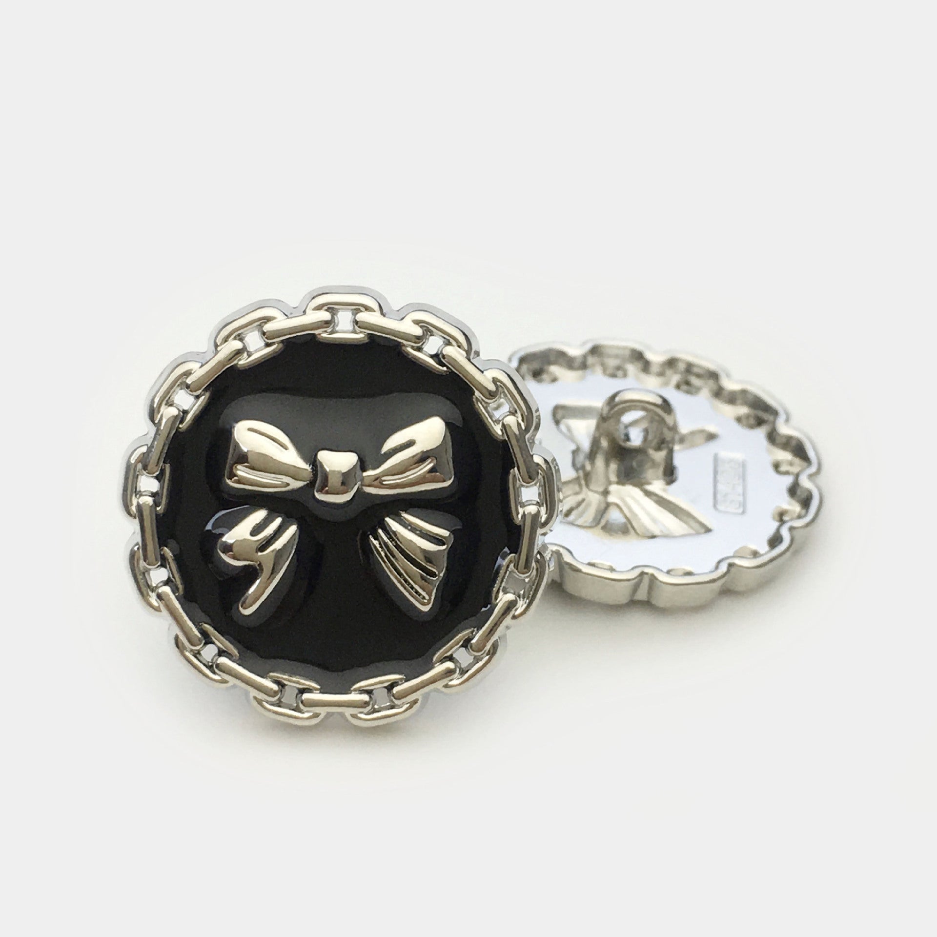 11mm-25mm Round Chain-Edged Metal Buttons Black White Bow 20pcs