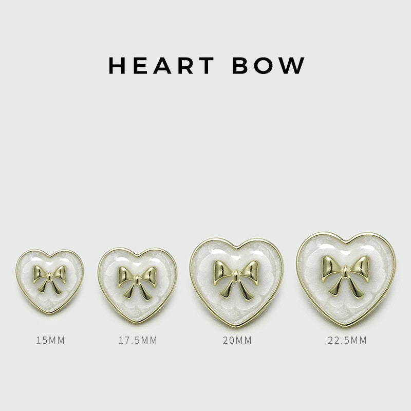 15/17.5/20/22.5mm Black White Heart-Shaped Bow Metal Buttons 20pcs