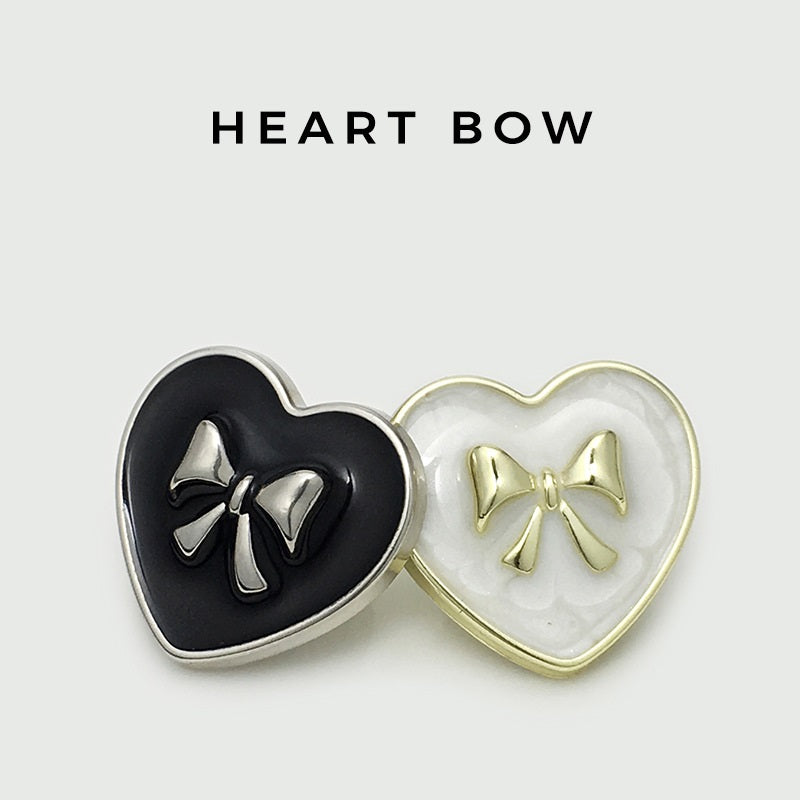 15/17.5/20/22.5mm Black White Heart-Shaped Bow Metal Buttons 20pcs