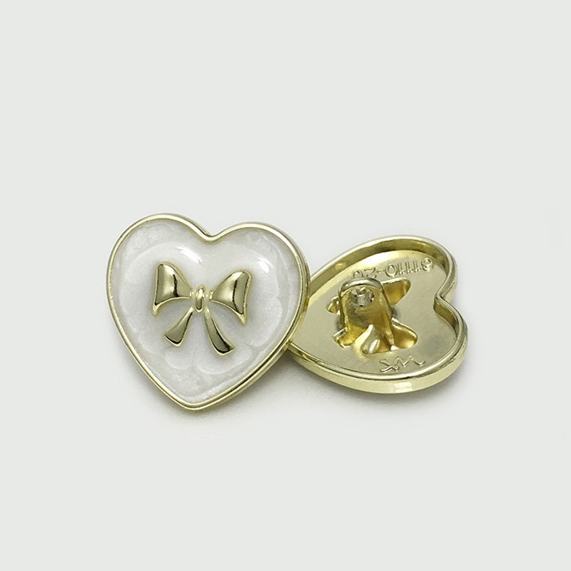 15/17.5/20/22.5mm Black White Heart-Shaped Bow Metal Buttons 20pcs