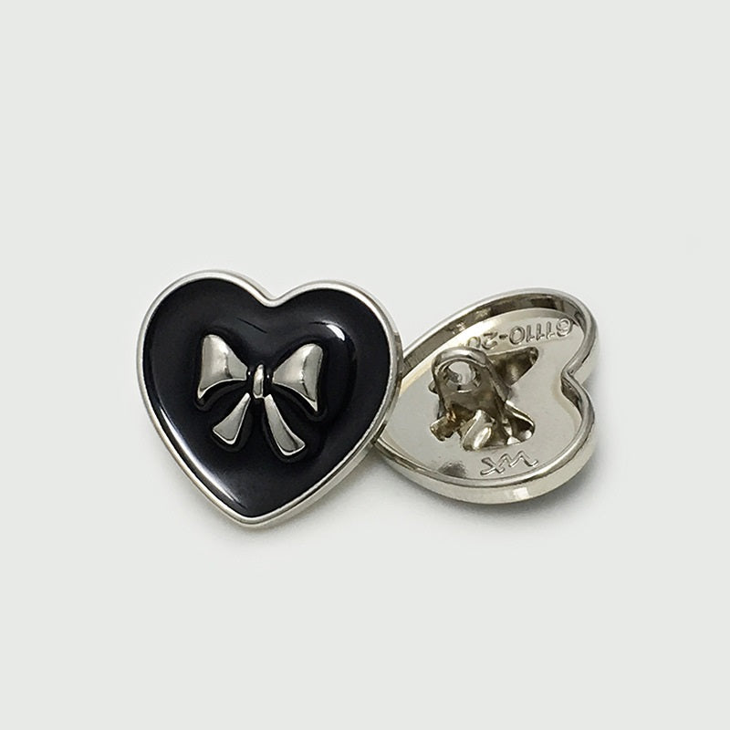 15/17.5/20/22.5mm Black White Heart-Shaped Bow Metal Buttons 20pcs