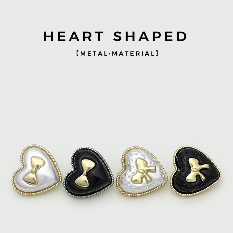 15mm Dual-Tone Heart Bow Metal Buttons for Sweater 12pcs