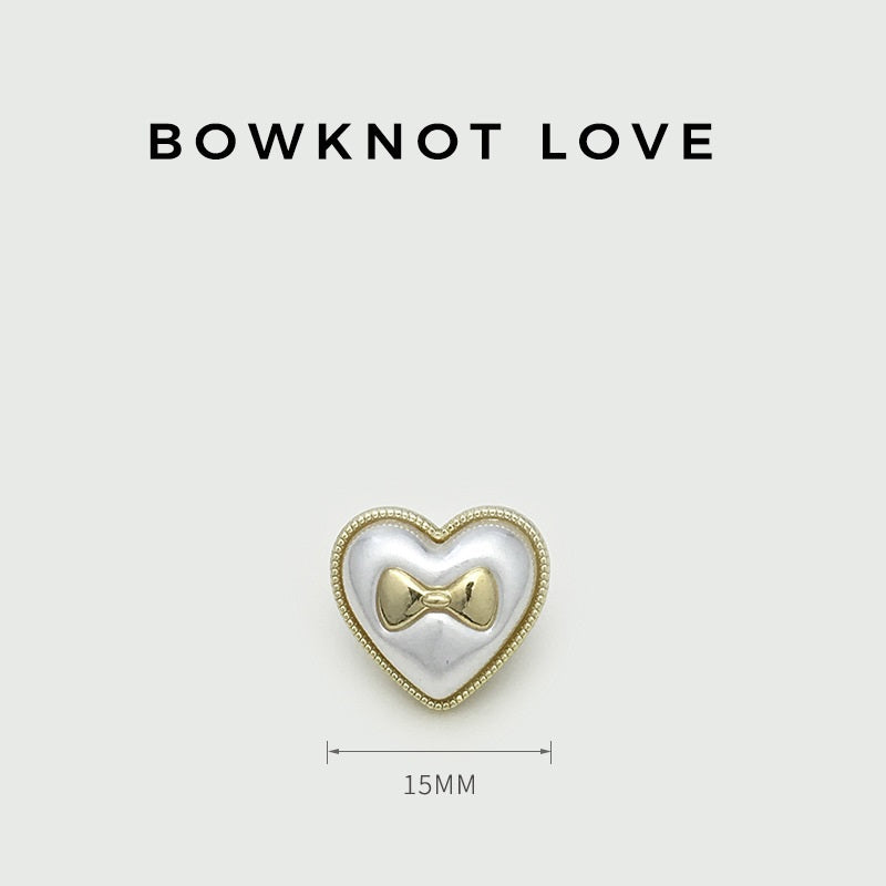15mm Dual-Tone Heart Bow Metal Buttons for Sweater 12pcs