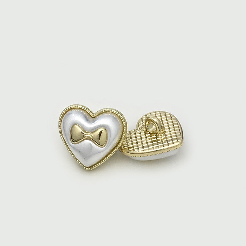 15mm Dual-Tone Heart Bow Metal Buttons for Sweater 12pcs