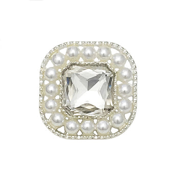 19mm Square Pearl & Rhinestone Buttons with Shank 20pcs
