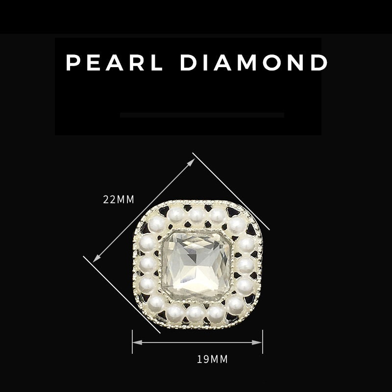 19mm Square Pearl & Rhinestone Buttons with Shank 20pcs