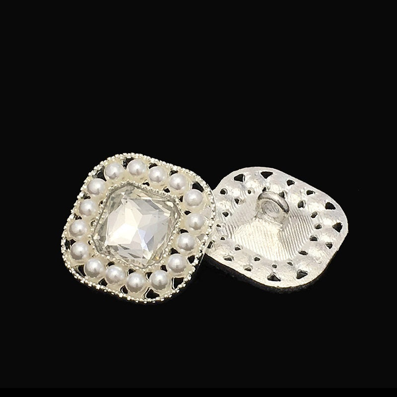19mm Square Pearl & Rhinestone Buttons with Shank 20pcs