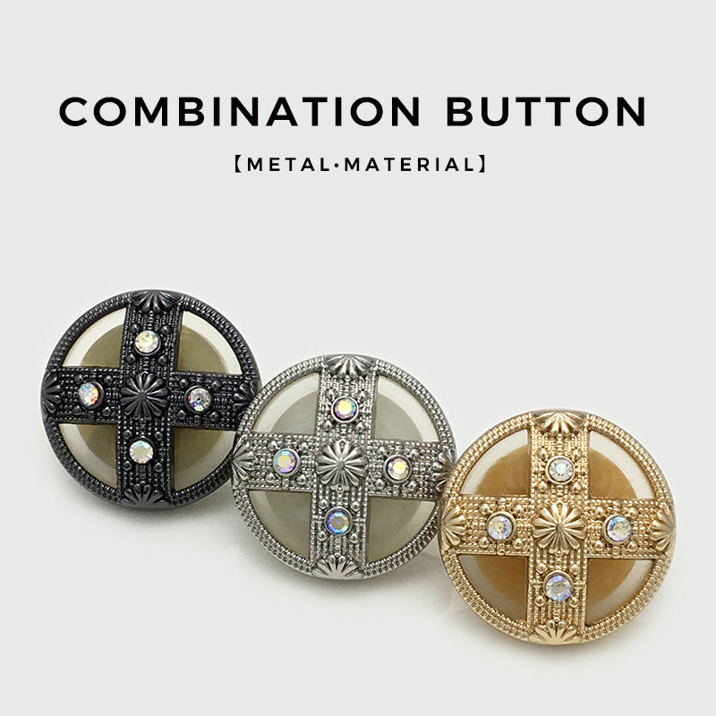 Round Cross Diamond Dual-Tone Palace-Style Metal Shank Buttons 12pcs