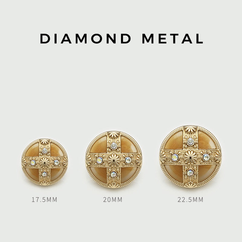 Round Cross Diamond Dual-Tone Palace-Style Metal Shank Buttons 12pcs