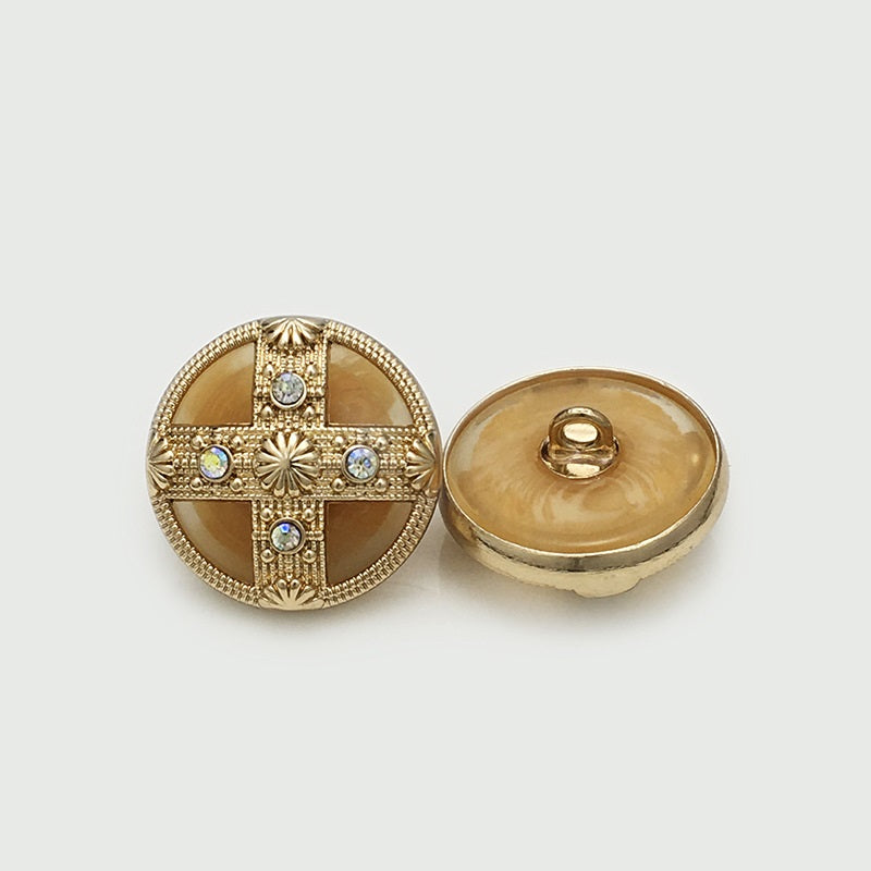 Round Cross Diamond Dual-Tone Palace-Style Metal Shank Buttons 12pcs