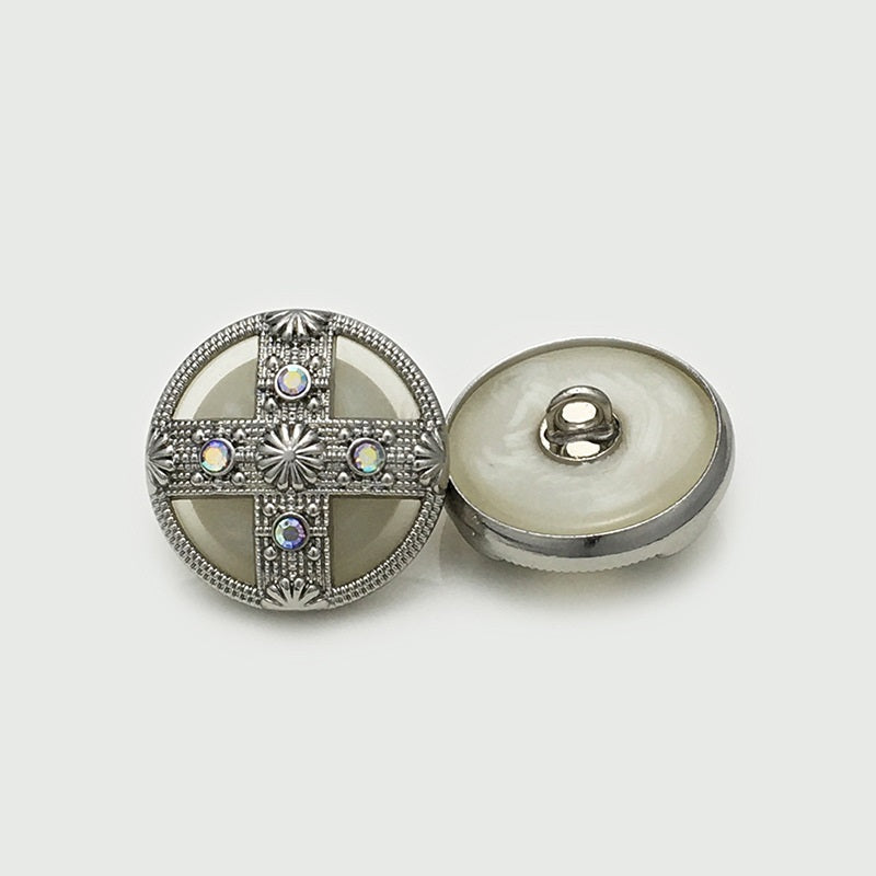 Round Cross Diamond Dual-Tone Palace-Style Metal Shank Buttons 12pcs