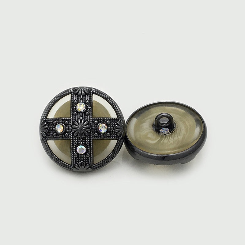 Round Cross Diamond Dual-Tone Palace-Style Metal Shank Buttons 12pcs
