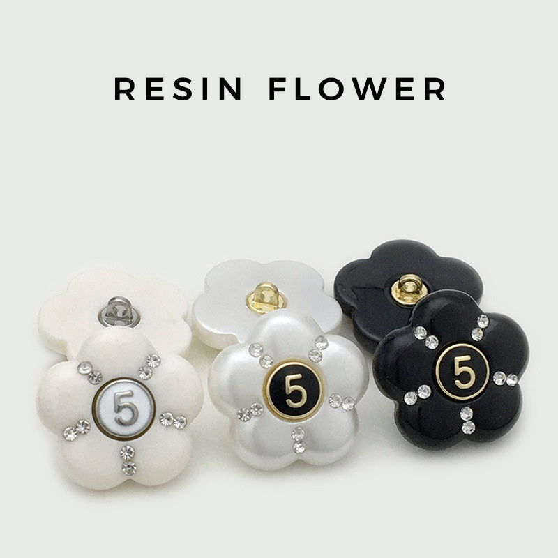 17.5/22.5mm Number 5 Black White Flower Diamond Resin Buttons 12pcs