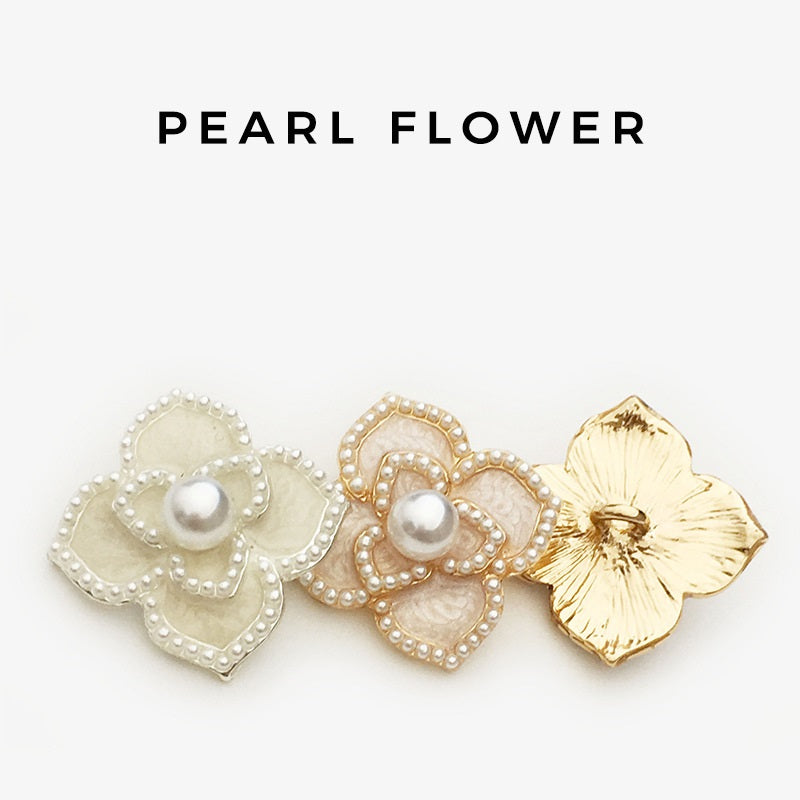 21mm 4/5-Petal Flower Pearl Metal Buttons with Shank 6pcs