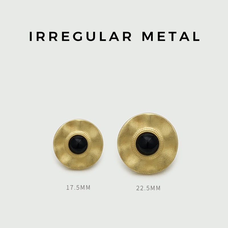 Botões de Metal Dourado Redondos Irregulares Pérola Preta 17.5/22.5mm 12pcs