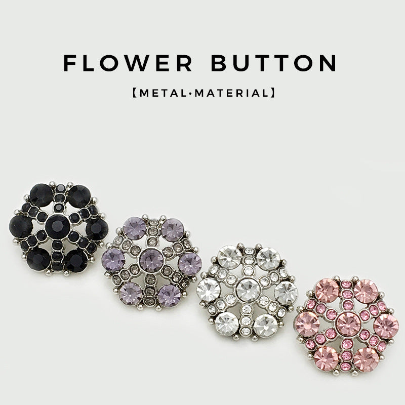 17.5/22.5mm Hollow Flower Metal Buttons with Full Diamond 12pcs