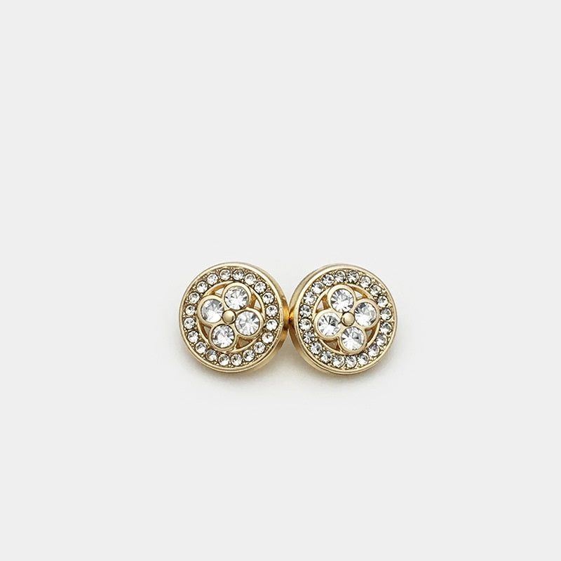 Botones de gemelos redondos de trébol de diamante de metal dorado y plateado de 11 mm 20 piezas
