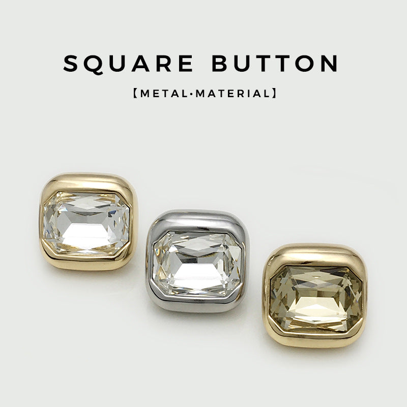 17.5/22.5mm Square Metal Crystal Diamond Buttons Gold Silver Champagne 10pcs