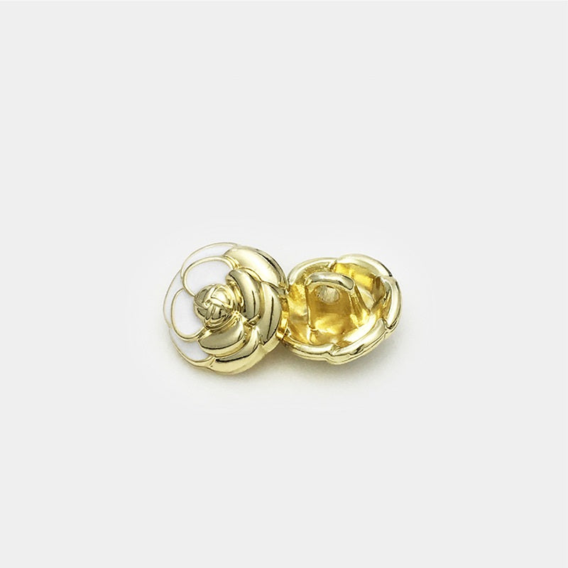 Botones de camisa en forma de flor dorados y blancos exquisitos de 12 mm, 20 piezas