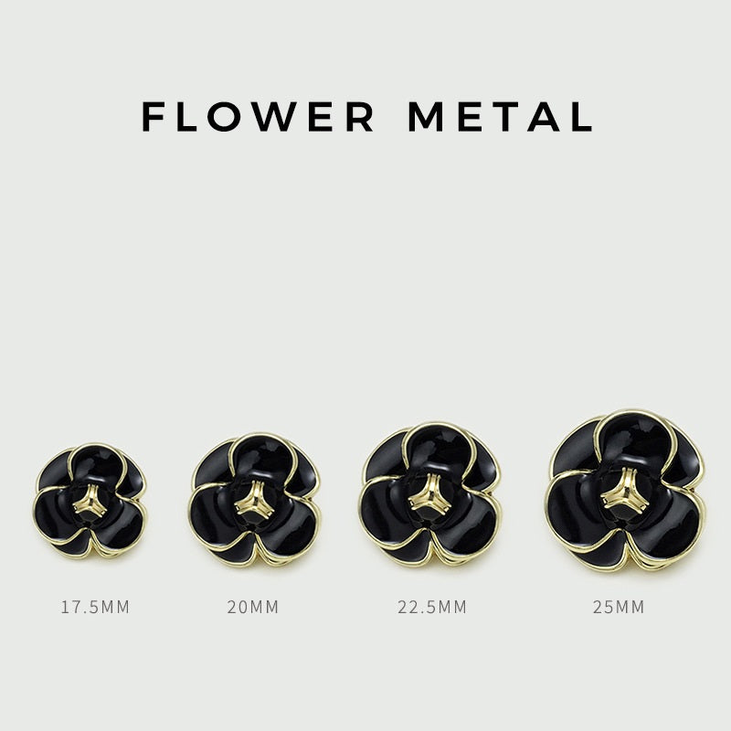 Boutons en métal à tige de camélia 3D noir et blanc de 25 mm, 12 pièces