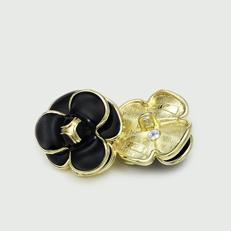 Boutons en métal à tige de camélia 3D noir et blanc de 25 mm, 12 pièces