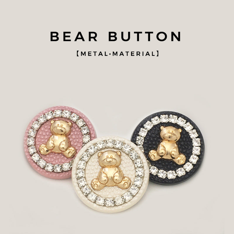 25mm Pink Metal Bear Diamond Cartoon Animal Buttons 12pcs